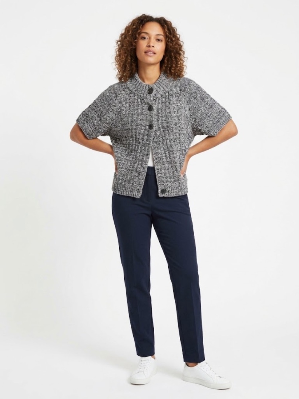 Sonoma Marled Gray Short-Sleeve Chunky Knit Cardigan